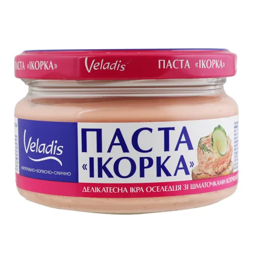 Паста делікатесна ікра оселедця зі шматочками копченого лосося Ікорка Veladis с/б 160г