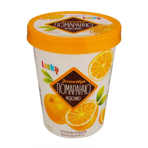 Морозиво 12% з апельсиновим наповнювачем Іспанський Помаранчо Laska відро 500г