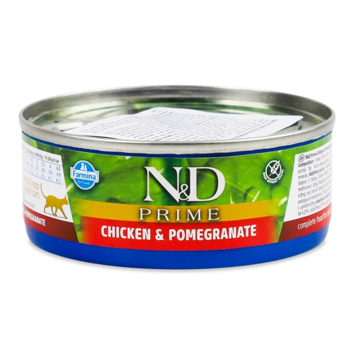 Корм Консервований Повнораціонний Для Дорослих Котів Chicken&Pomegranate N&D Farmina, з/б 70г