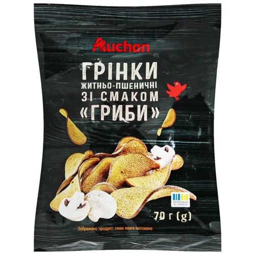 Грінки Auchan житньо-пшеничні зі смаком Гриби 70г
