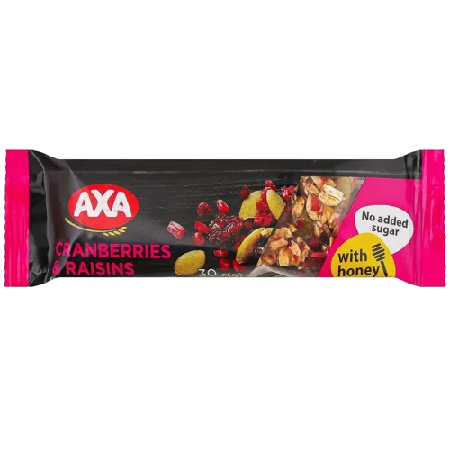 Батончик злаковий Axa з журавлиною, родзинками, злаками та медом без цукру 30г