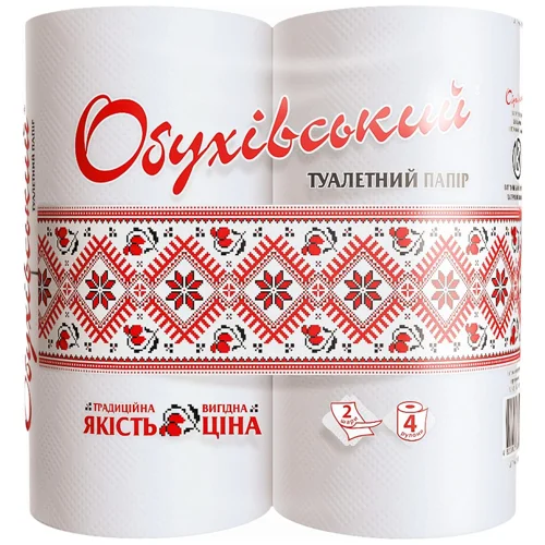 Папір туалетний Обухівський білий 2-шаровий 4шт