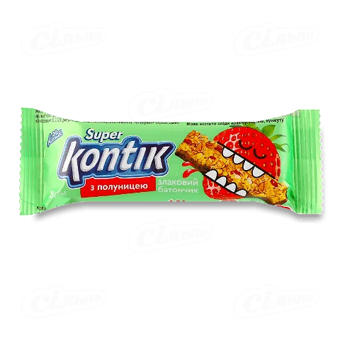 Батончик Konti Super Kontik злаковий з полуницею, 29г