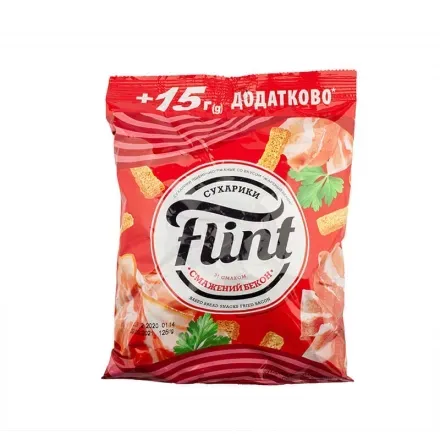 Сухарики 125г Flint пшенично-житні зі смаком Смажений бекон м/уп