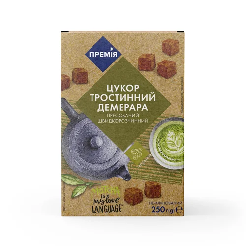 Цукор Премія Демерара тростинний коричневий пресований 250г