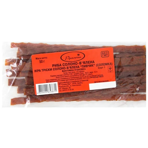 Ікра тріски Русалочка Пивчик солоно-в'ялена соломка 50г