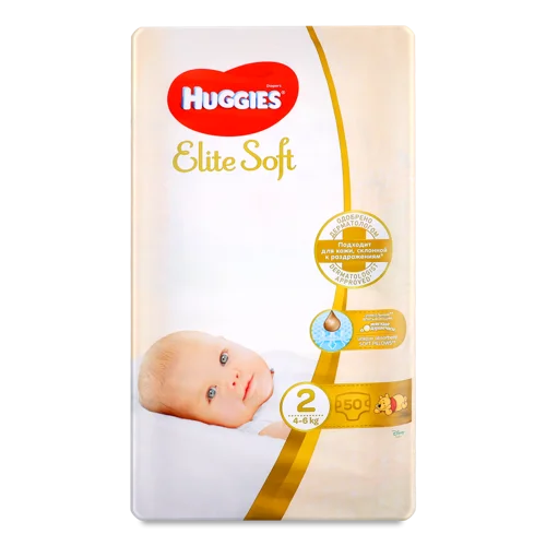 Підгузки Дитячі Elite Soft Huggies 2, 4-6 кг, 50 шт, в/ґ
