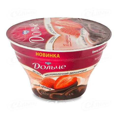 Десерт кисломолочний Дольче полуниця-шоколад 4,7%, 130г