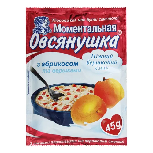 Каша вівсяна з сухими вершками абрикосом та цукром Моментальна Овсянушка м/у 45г