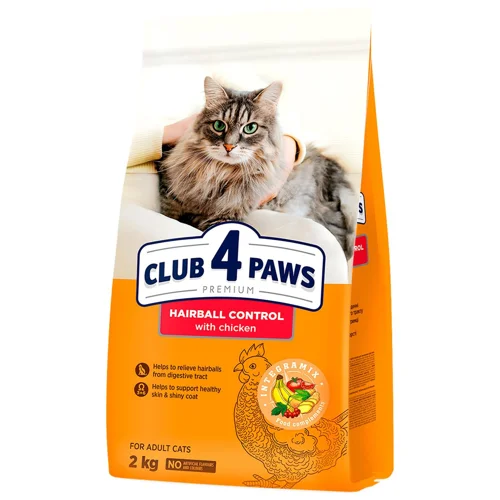 Корм сухий Club 4 Paws Premium з куркою для виведення шерсті у котів 2кг