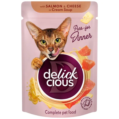 Корм вологий Delickcious Смужки з лососем та сиром для котів 85г