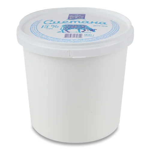 Сметана 15% Натуральна Рідна Земля, відро 900г