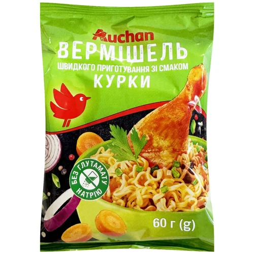 Вермішель Auchan зі смаком курки швидкого приготування 60г