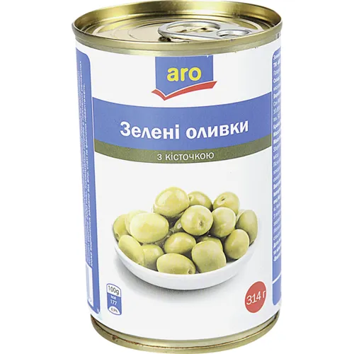 Оливки Aro зелені з кісточкою 300гр