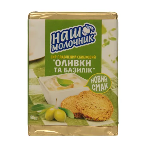 Сир плавлений 40% скибковий Оливки та базилік Наш Молочник м/у 90г