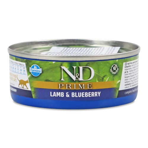 Корм Консервований Для Дорослих Котів Lamb & Blueberry Prime N&D Farmina, Залізна Банка, 70г