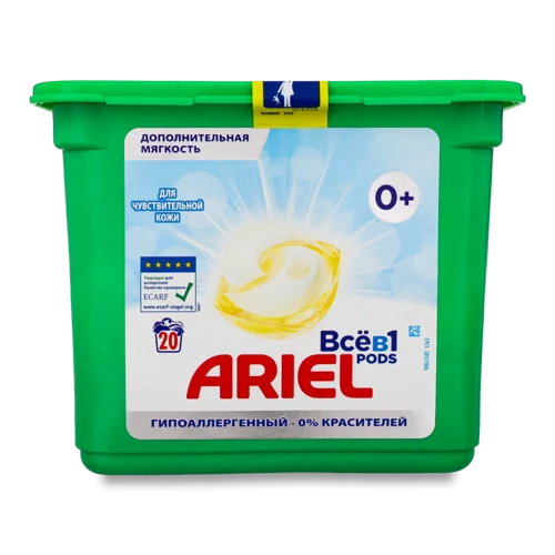 Засіб Миючий Синтетичний Рідкий для Чутливої Шкіри, Ariel, 20х24.2г, капсули