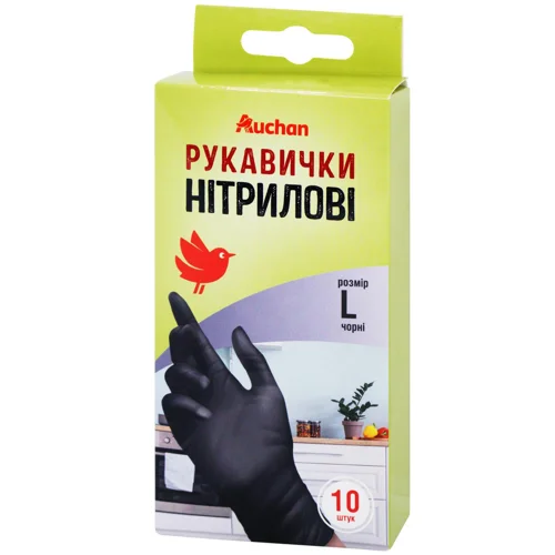 Рукавички господарські Auchan нітрилові L 10шт