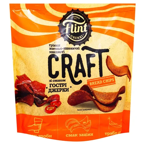 Грінки Flint Craft житньо-пшеничні хвилясті зі смаком Гострі джерки 90г