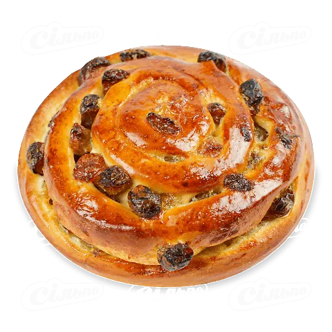 Булочка «Равлик» з кремом та родзинками, 80г