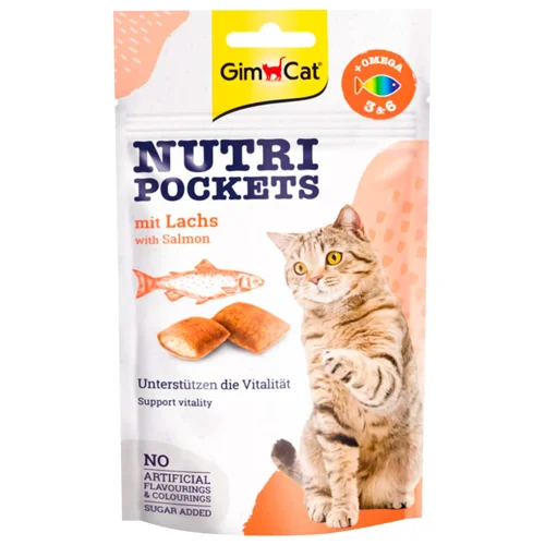 Ласощі для котів GimCat Nutri Pockets з лососем, омега 3 та омега 6 60г