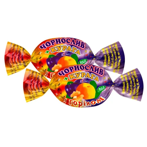 Цукерки Аметист Плюс курага та чорнослив з волоським горіхом в глазурі