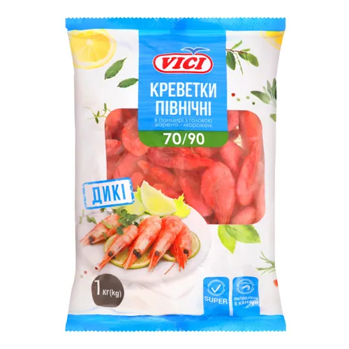 Креветки в панцирі з головою глазуровані 70/90 Північні Vici в/м м/у 1кг