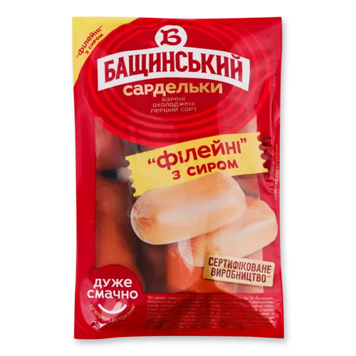 Сардельки Варені Вищого Ґатунку З Сиром Бащинський, 1.0 кг
