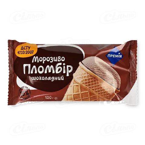 Морозиво «Премія»® пломбір шоколадний у вафельному стакані, 100г