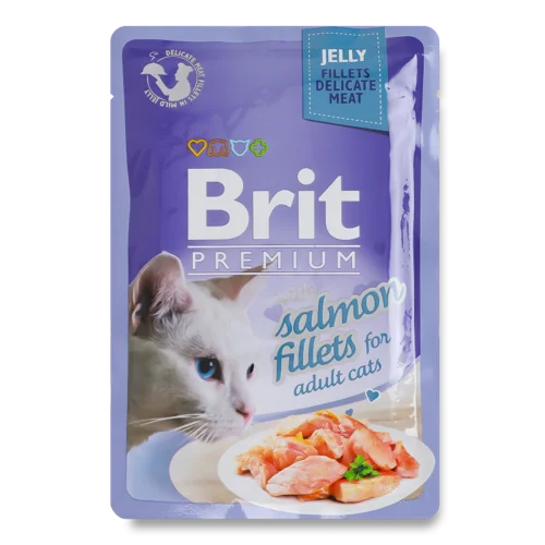 Вологий Корм Для Дорослих Котів Філе Лосося В Желє Premium Brit, к/у, 85г