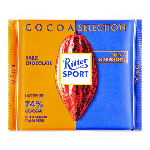 Шоколад чорний Ritter Sport «Перу» 74%, 100г