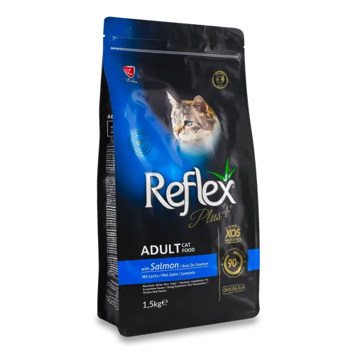 Корм сухий для котів Reflex Plus з лососем, повнораціонний та збалансований, м/у 1.5кг