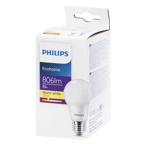 Лампа Philips Ecohome LED 827 UCCA 2700К 806lm E27 8Вт