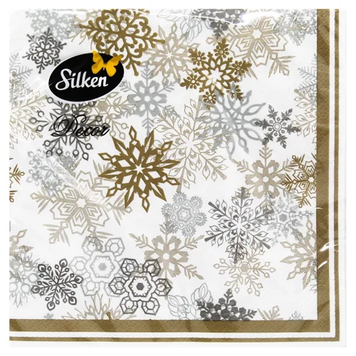 Серветки столові Silken Блискучі сніжинки 3-шарові 33*33см 18шт