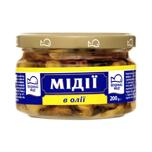 Мідії солені в олії Водний Світ 200г