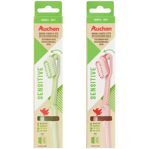 Зубна щітка Auchan Soft Sensitive ручка та 2 насадки