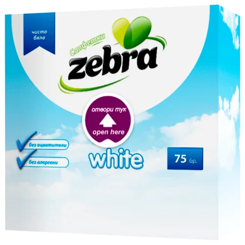 Серветки Zebra білі 33*33 75шт