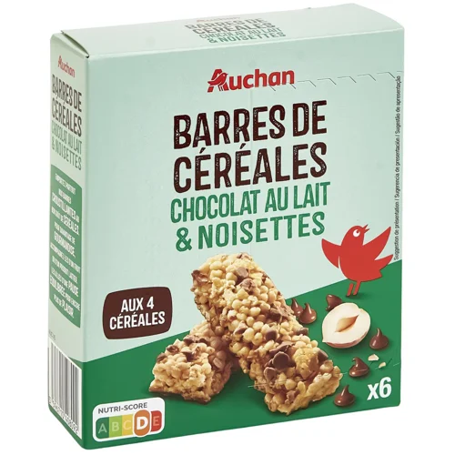 Батончики злакові Auchan з молочним шоколадом та фундуком 126г