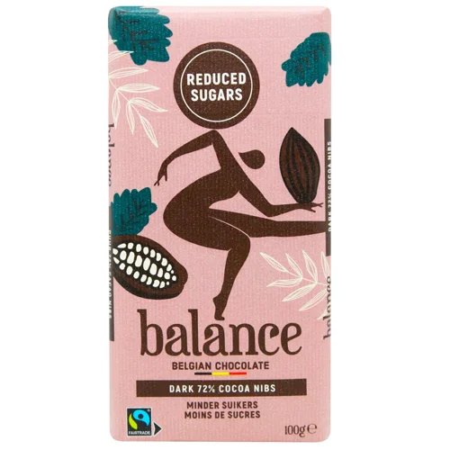 Шоколад чорний Balance з шматочками какао-бобів без цукру 100г
