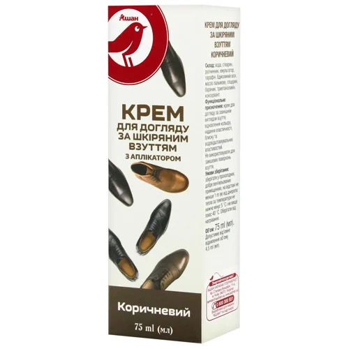 Крем Auchan для догляду за шкіряним взуттям з аплікатором коричневий 75мл