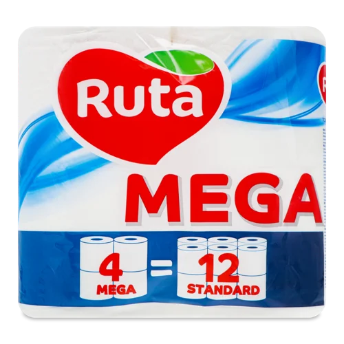Туалетний Папір 2-Шаровий Mega Ruta, 4 шт, в/с