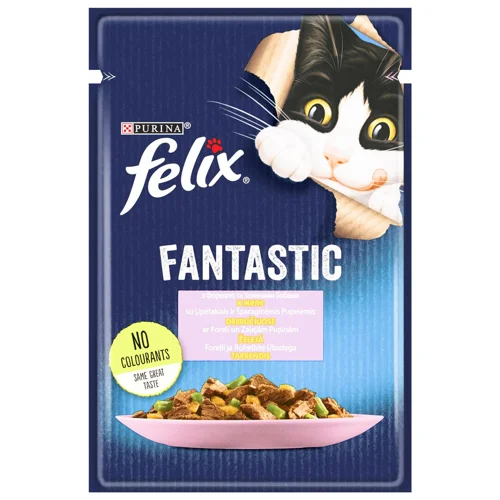 Корм вологий Felix Fantastic з фореллю та зеленими бобами для котів 85г
