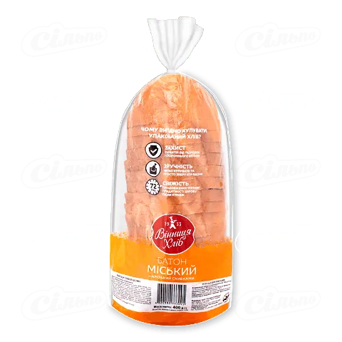 Батон «Вінницяхліб» «Міський» упакований, 400г