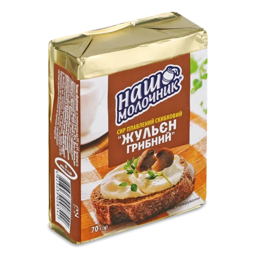 Сир Плавлений 40% В/К, Скибковий Жульєн Грибний Наш Молочник, 70г