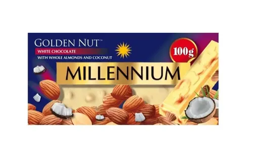 Шоколад Millennium білий з мигдалем та кокосом 100г