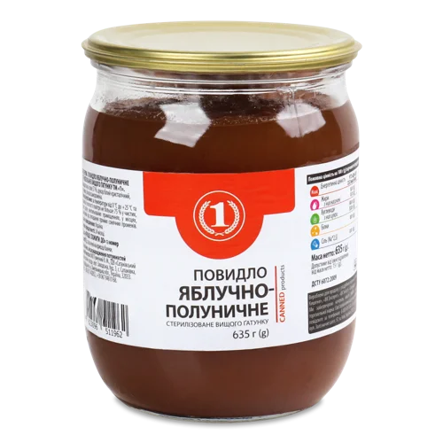 Повидло Стерилізоване Яблучно-Полуничне ТМ '1', с/б 365г
