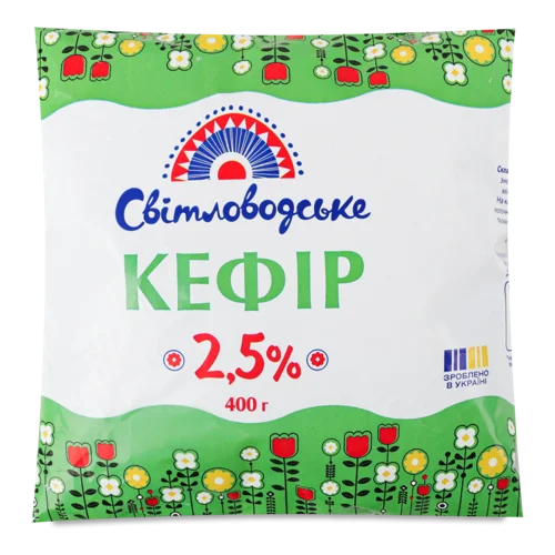 Кефір 2.5% Світловодське м/у, в/ґ, 400г