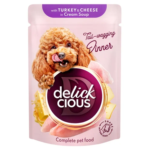 Корм вологий Delickcious смужки з індичкою та сиром для собак 85г