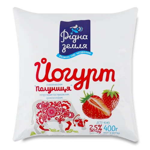 Йогурт 2.5% Натуральний з Полуницею Рідна Земля, м/у, 400г