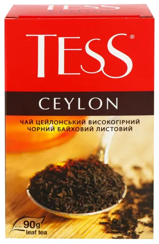 Чай чорний байховий листовий Ceylon Tess картонна упаковка 90г